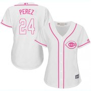 Wholesale Cheap Reds #24 Tony Perez White/Pink Fashion Women's Stitched MLB Jersey