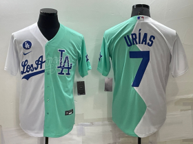 Wholesale Men\'s Los Angeles Dodgers #7 Julio Urias White Green Two Tone 2022 Celebrity Softball Game Cool Base Jersey