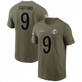 Wholesale Cheap Men\'s Los Angeles Rams #9 Matthew Stafford 2022 Olive Salute to Service T-Shirt
