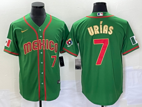 Wholesale Cheap Men\'s Mexico Baseball #7 Julio Urias Number 2023 Green Red Gold World Baseball Classic Stitched Jersey 2