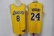 Wholesale Cheap Men's Los Angeles Lakers #8 #24 Kobe Bryant Yellow 75th Anniversary Diamond 2021 Stitched Jersey