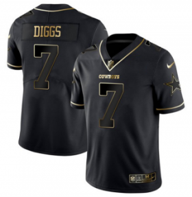Wholesale Cheap Men\'s Black Dallas Cowboys #7 Trevon Diggs Golden Edition Limited Stitched Jersey