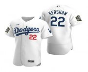 Wholesale Cheap Men's Los Angeles Dodgers #22 Clayton Kershaw White 2020 World Series Authentic Flex Nike Jersey
