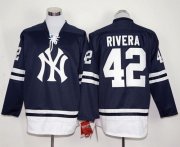 Wholesale Cheap Yankees #42 Mariano Rivera Navy Blue Long Sleeve Stitched MLB Jersey