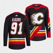 Wholesale Cheap Men's Calgary Flames #91 Nazem Kadri Black 2022-23 Reverse Retro Stitched Jersey