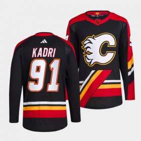 Wholesale Cheap Men\'s Calgary Flames #91 Nazem Kadri Black 2022-23 Reverse Retro Stitched Jersey