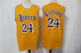 Wholesale Cheap Men\'s Los Angeles Lakers #24 Kobe Bryant Yellow English Version Hardwood Classics Soul Swingman Throwback Jersey