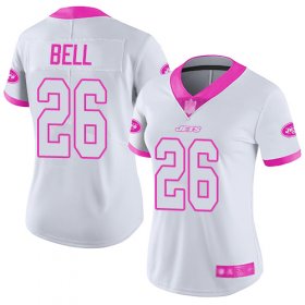 Wholesale Cheap Nike Jets #26 Le\'Veon Bell White/Pink Women\'s Stitched NFL Limited Rush Fashion Jersey