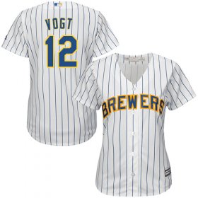 Wholesale Cheap Brewers #12 Stephen Vogt White Strip Home Women\'s Stitched MLB Jersey