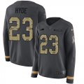Wholesale Cheap Nike Bills #23 Micah Hyde Anthracite Salute to Service Women's Stitched NFL Limited Therma Long Sleeve Jersey