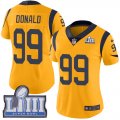 Wholesale Cheap Nike Rams #99 Aaron Donald Gold Super Bowl LIII Bound Women's Stitched NFL Limited Rush Jersey