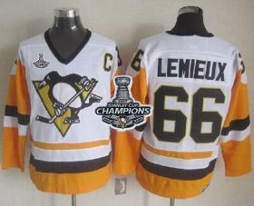 Wholesale Cheap Penguins #66 Mario Lemieux White/Black CCM Throwback 2017 Stanley Cup Finals Champions Stitched NHL Jersey
