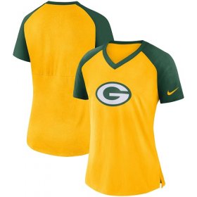 Wholesale Cheap Women\'s Green Bay Packers Nike Gold-Green Top V-Neck T-Shirt