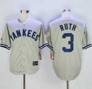 Wholesale Cheap Mitchell And Ness 75TH Yankees #3 Babe Ruth Grey Throwback Stitched MLB Jersey