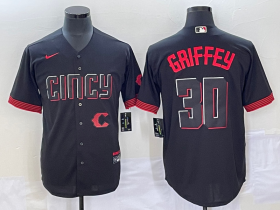Wholesale Cheap Men\'s Cincinnati Reds #30 Ken Griffey Jr Black 2023 City Connect Cool Base Stitched Jersey