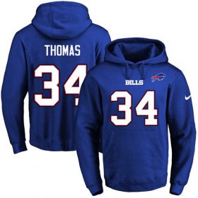 Wholesale Cheap Nike Bills #34 Thurman Thomas Royal Blue Name & Number Pullover NFL Hoodie