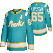 Wholesale Cheap San Jose Sharks #65 Erik Karlsson Men's Adidas 2020 Throwback Authentic Player NHL Jersey Teal