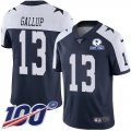 Wholesale Cheap Nike Cowboys #13 Michael Gallup Navy Blue Thanksgiving Men's Stitched With Established In 1960 Patch NFL 100th Season Vapor Untouchable Limited Throwback Jersey