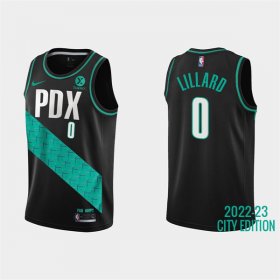 Wholesale Cheap Men\'s Portland Trail Blazers #0 Damian Lillard 2022-23 Black City Edition Stitched Basketball Jersey