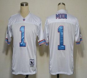 Wholesale Cheap Mitchell And Ness Oilers #1 Warren Moon White Stitched Throwback NFL Jersey