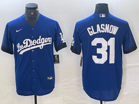Cheap Men\'s Los Angeles Dodgers #31 Tyler Glasnow Blue 2021 City Connect Cool Base Stitched Jersey