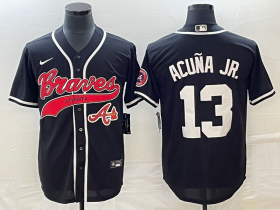 Wholesale Cheap Men\'s Atlanta Braves #13 Ronald Acuna Jr Black Cool Base Stitched Baseball Jersey1
