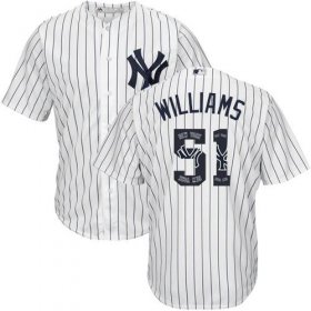 Wholesale Cheap Yankees #51 Bernie Williams White Strip Team Logo Fashion Stitched MLB Jersey