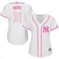 Wholesale Cheap Yankees #31 Aaron Hicks White/Pink Fashion Women's Stitched MLB Jersey