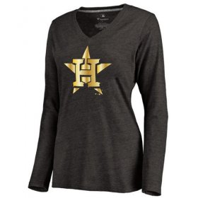 Wholesale Cheap Women\'s Houston Astros Gold Collection Long Sleeve V-Neck Tri-Blend T-Shirt Black