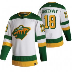 Wholesale Cheap Minnesota Wild #18 Jordan Greenway White Men\'s Adidas 2020-21 Reverse Retro Alternate NHL Jersey