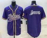 Cheap Men's Los Angeles Lakers Purple Big Logo Cool Base Stitched Baseball Jersey