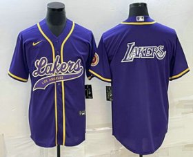 Cheap Men\'s Los Angeles Lakers Purple Big Logo Cool Base Stitched Baseball Jersey