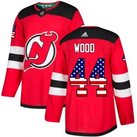 Wholesale Cheap Adidas Devils #44 Miles Wood Red Home Authentic USA Flag Stitched NHL Jersey