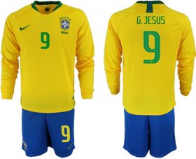 Wholesale Cheap Brazil #9 G.Jesus Home Long Sleeves Soccer Country Jersey