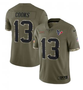 Wholesale Cheap Men\'s Houston Texans #13 Brandin Cooks 2022 Olive Salute To Service Limited Stitched Jersey