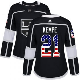 Wholesale Cheap Adidas Kings #21 Mario Kempe Black Home Authentic USA Flag Women\'s Stitched NHL Jersey