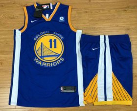 Wholesale Cheap Men\'s Golden State Warriors #11 Klay Thompson Blue 2017-2018 Nike Swingman Rakuten Stitched NBA Jersey With Shorts