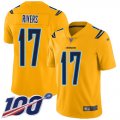 Wholesale Cheap Nike Chargers #17 Philip Rivers Gold Men's Stitched NFL Limited Inverted Legend 100th Season Jersey