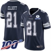 Wholesale Cheap Nike Cowboys #21 Ezekiel Elliott Navy Blue Team Color Men's Stitched With Established In 1960 Patch NFL 100th Season Vapor Untouchable Limited Jersey
