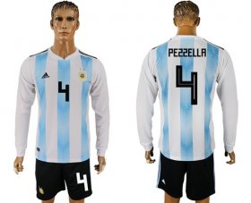 Wholesale Cheap Argentina #4 Pezzella Home Long Sleeves Soccer Country Jersey