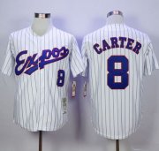 Wholesale Cheap Mitchell And Ness 1982 Expos #8 Gary Carter White(Black Strip) Throwback Stitched MLB Jersey