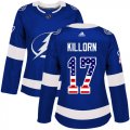 Wholesale Cheap Adidas Lightning #17 Alex Killorn Blue Home Authentic USA Flag Women's Stitched NHL Jersey