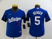 Wholesale Cheap Youth Los Angeles Dodgers #5 Corey Seager Blue 2021 City Connect Number Cool Base Stitched Jersey
