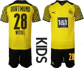 Wholesale Cheap Youth 2021-2022 Club Borussia Dortmund home yellow 28 Soccer Jersey