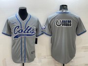 Wholesale Cheap Men's Indianapolis Colts Grey Team Big Logo With Patch Cool Base Stitched Baseball Jersey