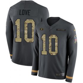 Wholesale Cheap Nike Packers #10 Jordan Love Anthracite Salute to Service Youth Stitched NFL Limited Therma Long Sleeve Jersey