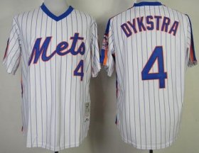 Wholesale Cheap Mitchell and Ness Mets #4 Lenny Dykstra White Blue Strip Stitched MLB Jersey