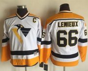 Wholesale Cheap Penguins #66 Mario Lemieux White/Yellow CCM Throwback Stitched Youth NHL Jersey