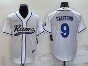 Wholesale Men's Los Angeles Rams #9 Matthew Stafford White Stitched Cool Base Nike Baseball Jersey