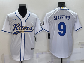 Wholesale Men\'s Los Angeles Rams #9 Matthew Stafford White Stitched Cool Base Nike Baseball Jersey